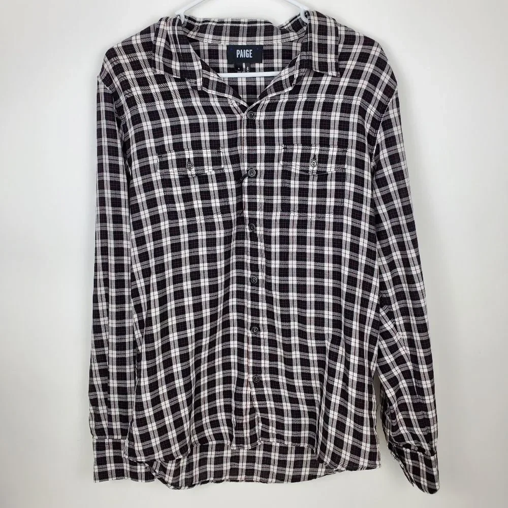 PAIGE Hunter Plaid Shirt Slim Fit Dual Chest Flap Pockets Button Down Cotton Men - Picture 3 of 8
